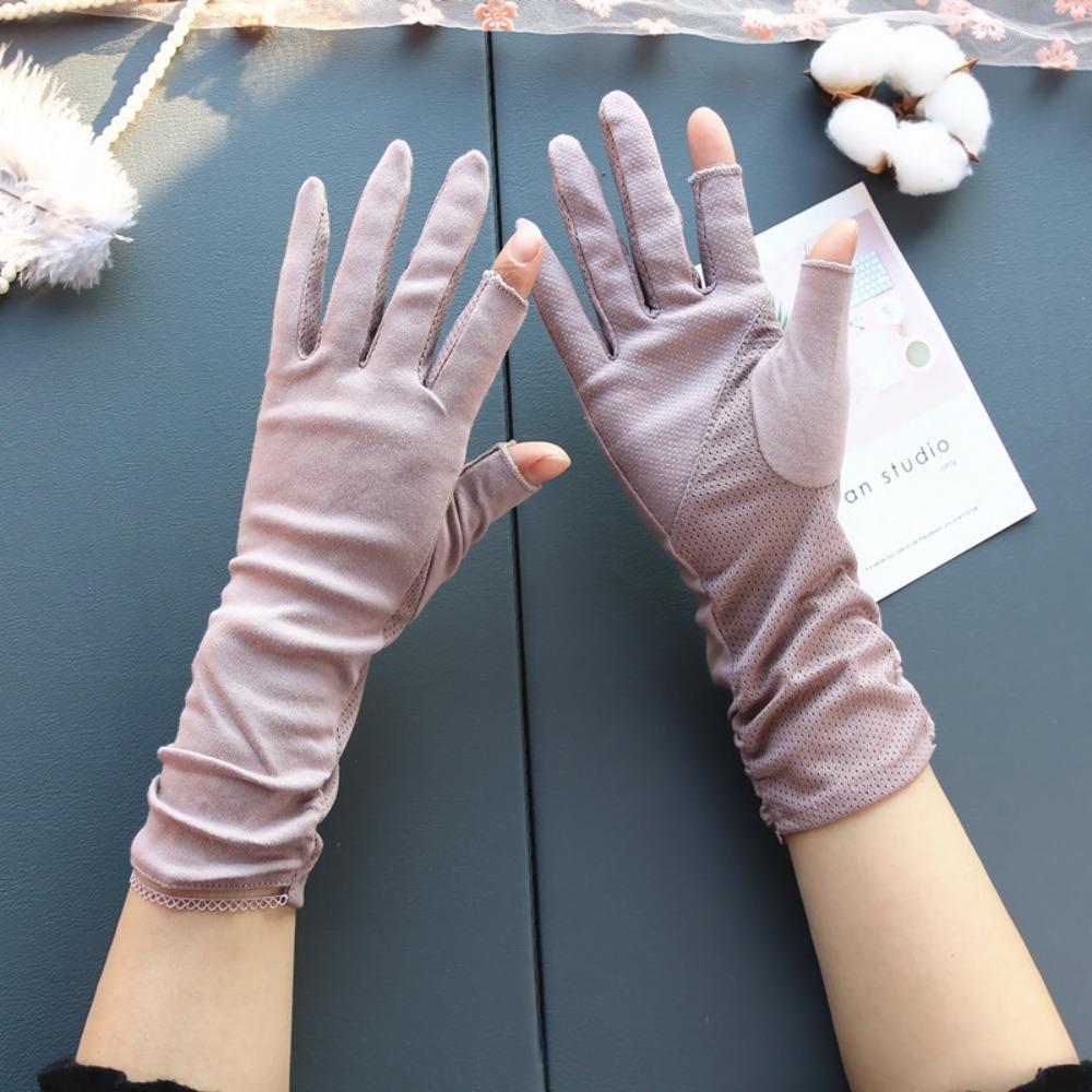 Lengthen Women Sunscreen Gloves Thin Summer Driving Mittens Sun Protection Riding Gloves  Ladies