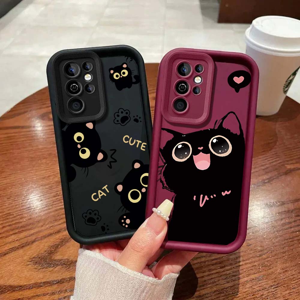 Cute Black Cat Print Casing For Motorola Moto Edge 50 Neo Ultra 70 60 50 Fusion G56 G86 E14 G75 G85 G54 G34 G84 Cover Matte