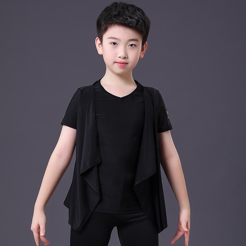 Boys' Latin Dance Performance Tops: Long & Short Sleeve Training Wear for Summer & Autumn Competitions & Exams