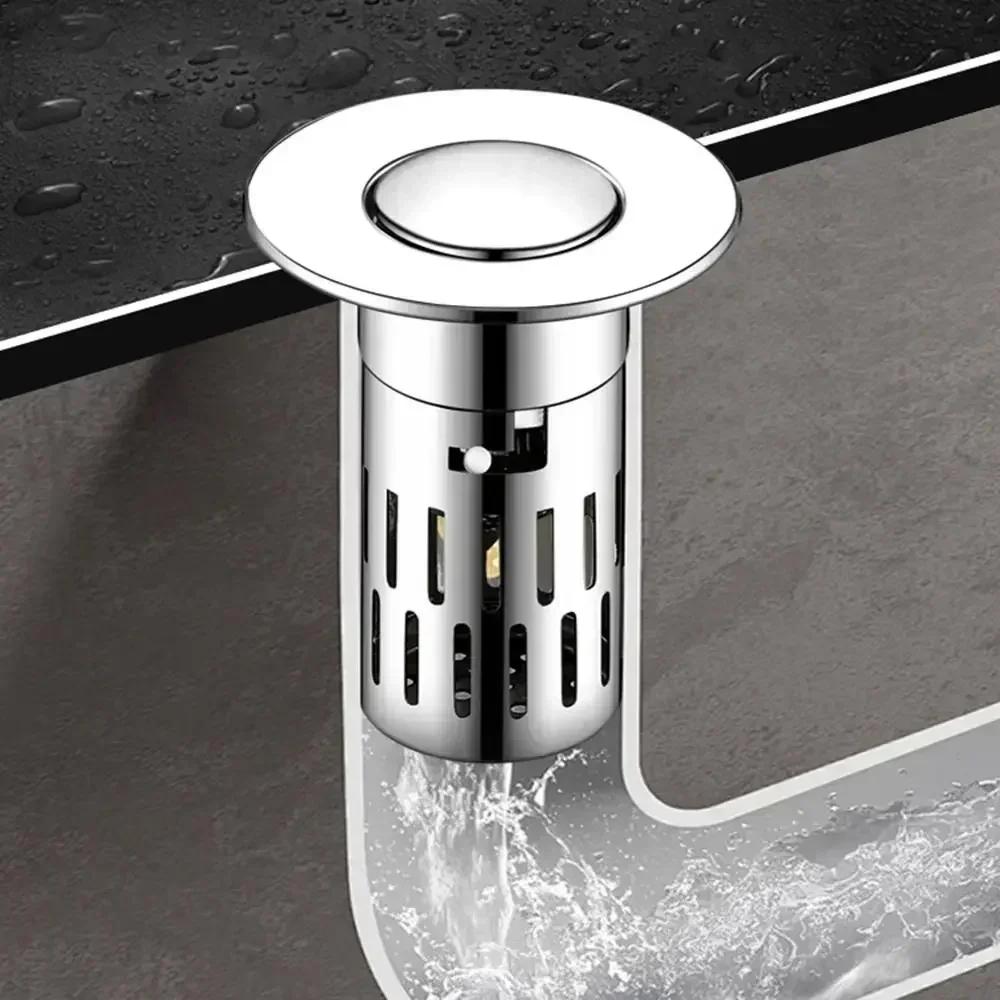 Bathroom Sink Drain Strainer for 1.1-1.42 Basin Drain Holes Anti-Odor Anti-Clogging Stainless Steel Pop Up Sink Drain Filter