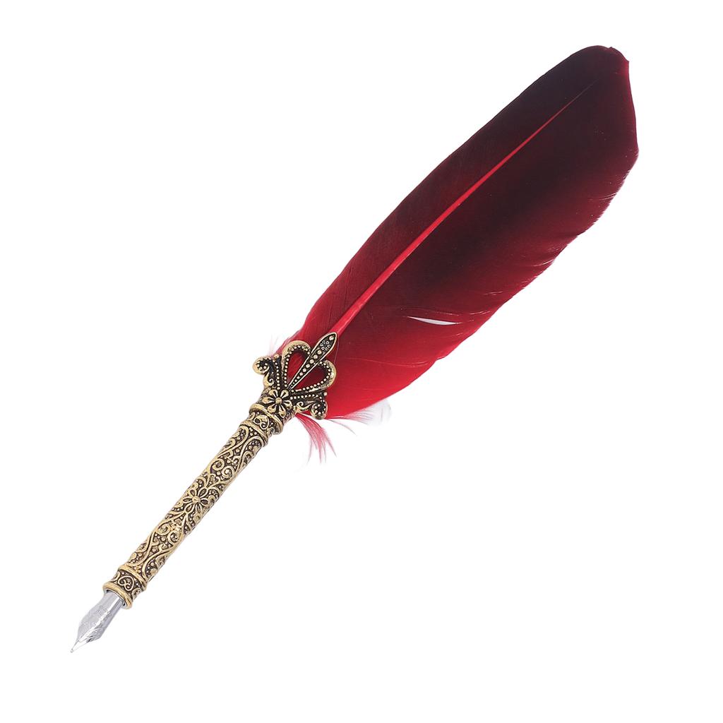 Quill Pen Zinc Alloy High Smoothness Elegant Colors European Retro Style Feather Pen for Writing Drawing Red