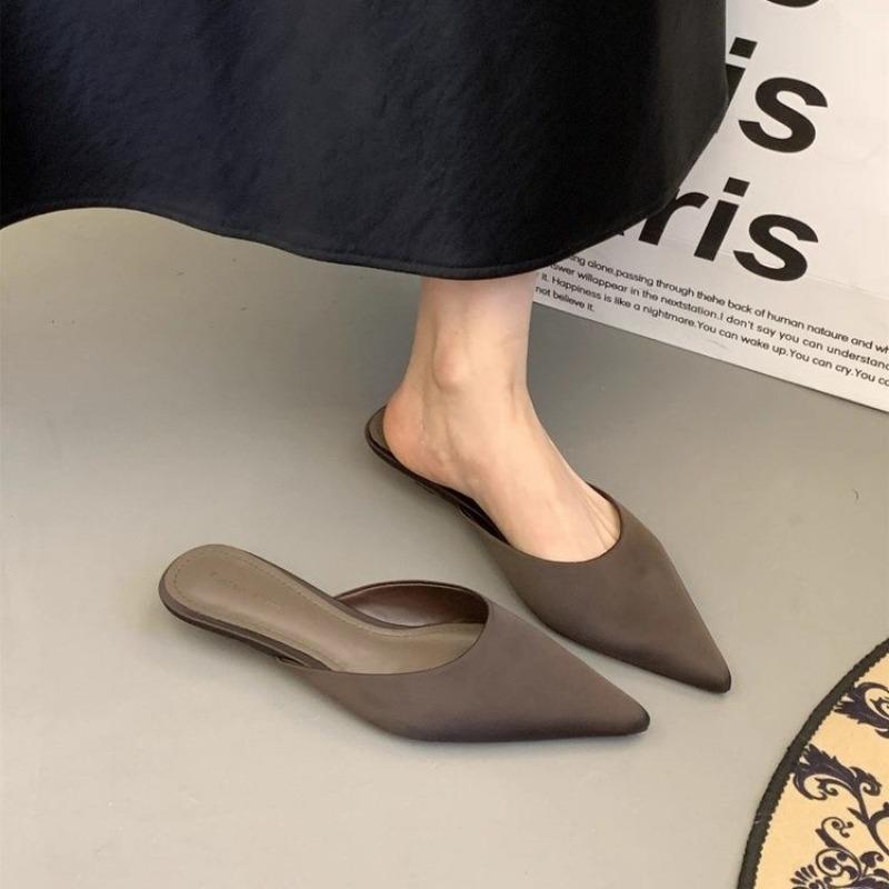 Fashion Women Pointed Toe Slippers Elegant Slingback Mules Shoes Summer Women's Sandals 2025 Low Heels Fashion Slides Mujer Sandalias