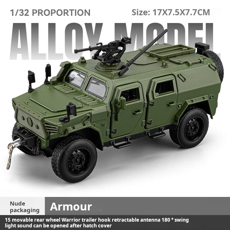 1/32 Dongfeng Mengshi Simulation Alloy Military Off-Road Armored Vehicle Model Collectible Desktop Ornament Light & Sound