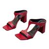 Summer new thick-heeled slippers women's outer wear square head open-toed one-word foreign trade large-size high heels