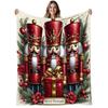 1pc Nutcracker Soldiers Flannel Blanket - Soft Warm 280GSM Bedspread with Vintage Nutcracker Soldier Print, Nutcracker-Themed Bed Cover for Christmas 