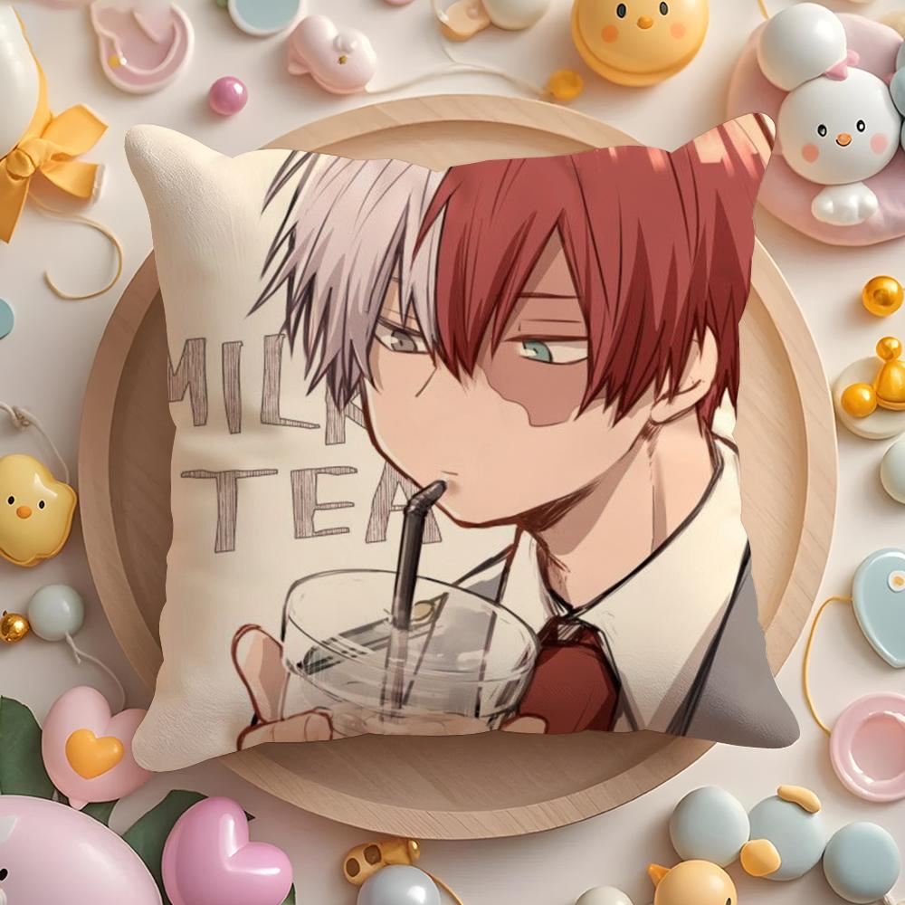 Kawaii SShoto TTodoroki Chibi Cushion Cover Plush Fabric Soft DoubleSided Printed Sofa Warm Winter Home Gift Pillow Cover