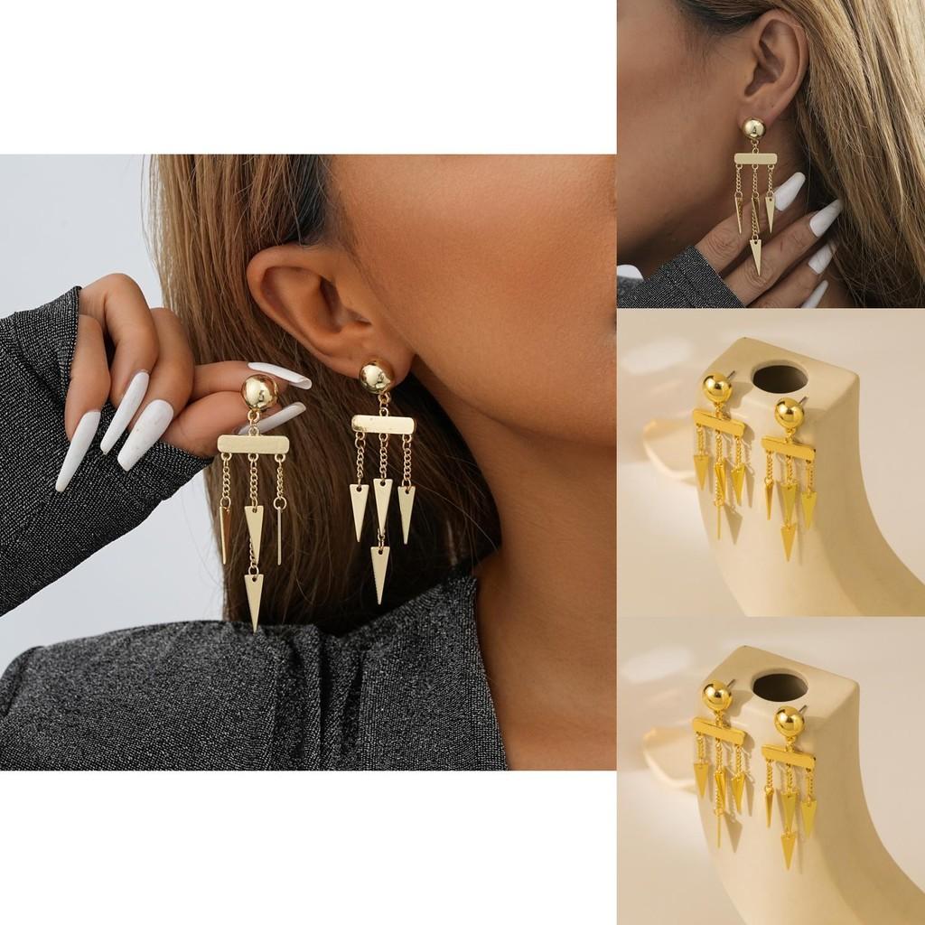 Stylish Gold Asymmetric Tassel Earrings Fashionable Plated Alloy Geometric Shape