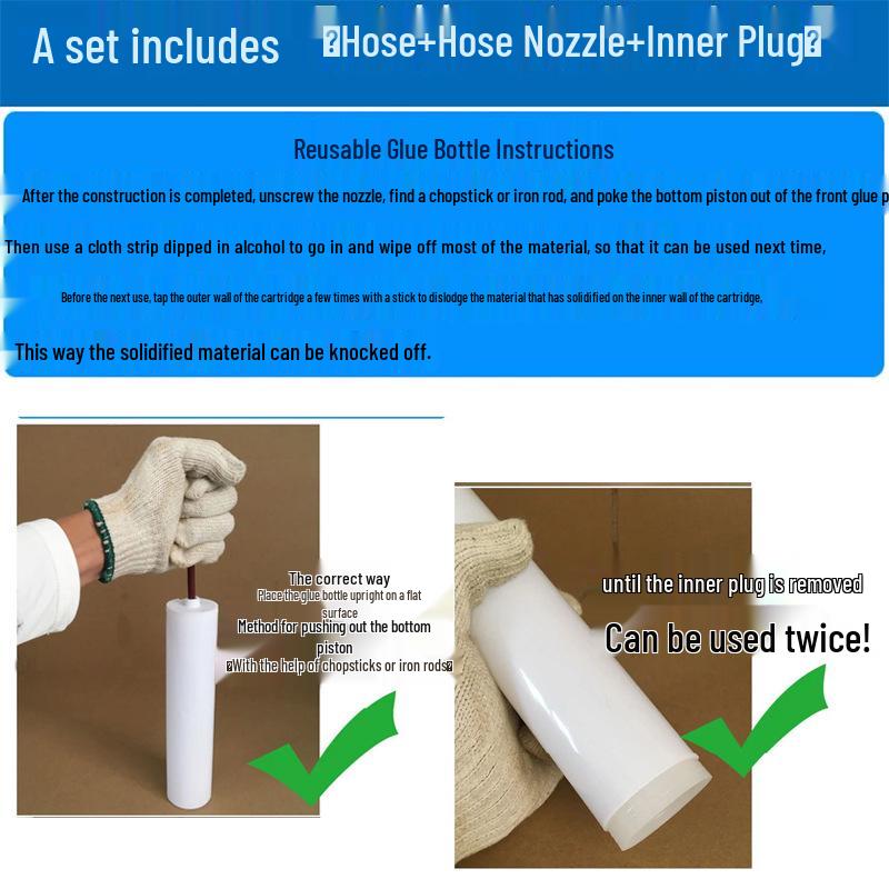 Epoxy Sand Caulking Tool Set: Tube, Glue Bucket, Corner Seam Filler, Nozzle, Glass Glue Gun