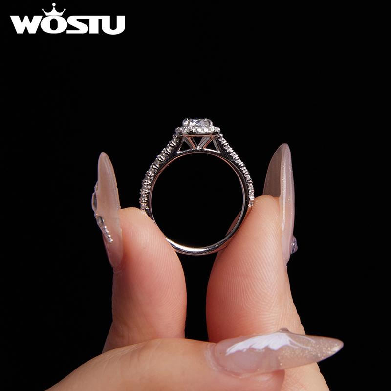 WOSTU Anello di Fidanzamento Solitario in Moissanite da 0,5CT per Donna Argento 925 Taglio Diamante Anelli Promessa Matrimoniale Fascia con Pietre Multiple Anillos