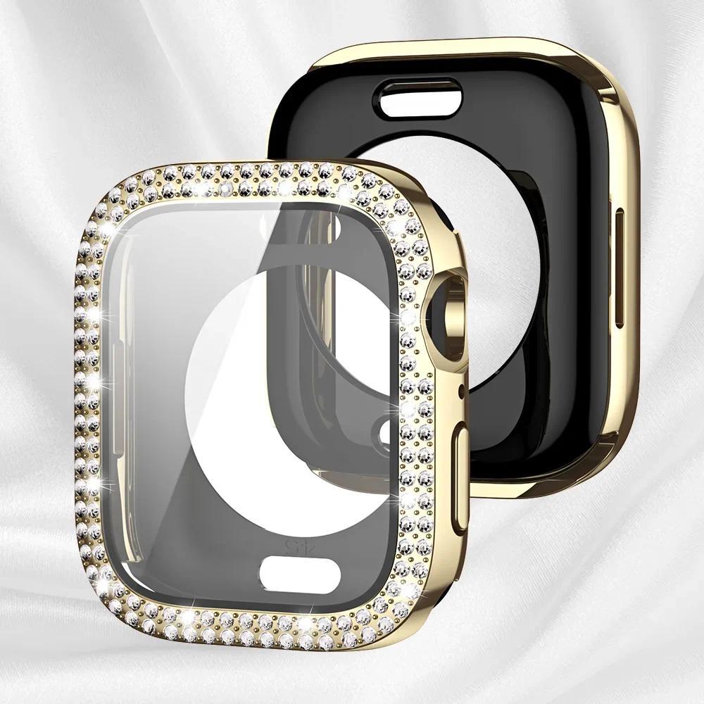 Bling Glass+Cover for Apple Watch Case 49mm 46 42 45 41 40 44mm Diamond Bumper+Screen Protector Iwatch Series 11 10 9 8 7 6 5 SE
