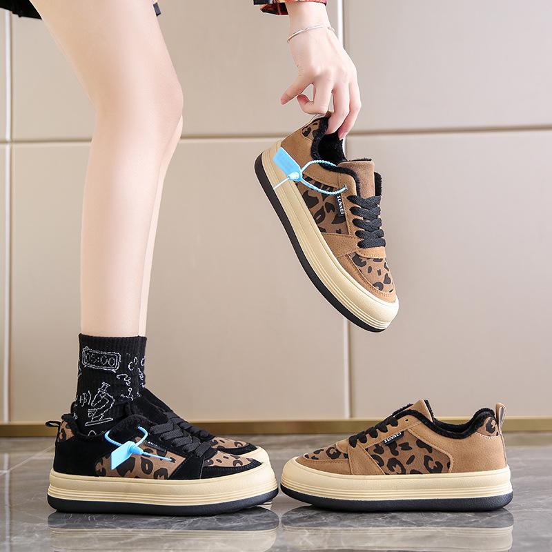 Wintermode Luipaardprint Damesschoenen Plus Fluweel Warme Schoenen Comfortabele Casual Sportschoenen