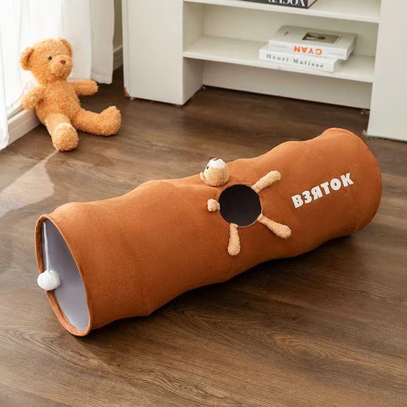

Cat Tunnel Pet Toy All Year Round Neutral Foldable Cat Nest Tent Cat Teaser Self-Hi Relieving Stuffy Handy Gadget Pet Supplies Brown Bear small size [length 80cm]]