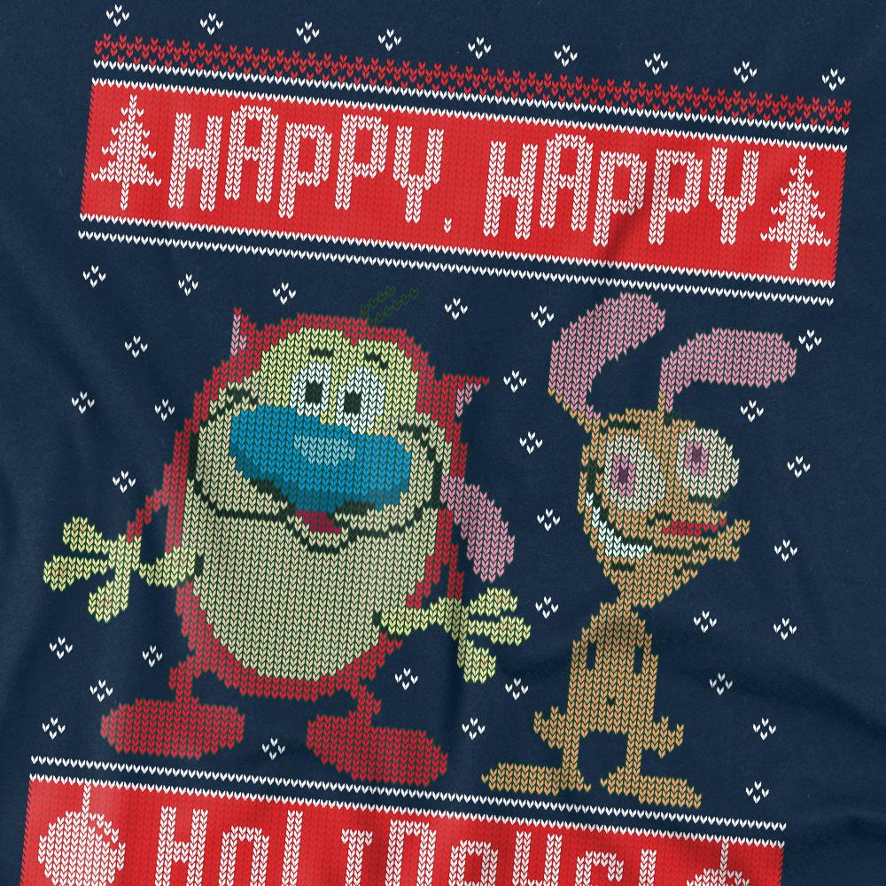 Ren & Stimpy Herrar Glad, Glad Helg Julstickad T-shirt
