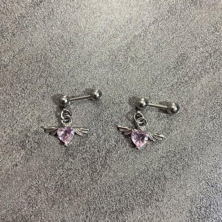 Angel Wing Heart Shape Earrings Stainless Steel Body Jewelry Ear Studs For Casual Or Formal Occasions