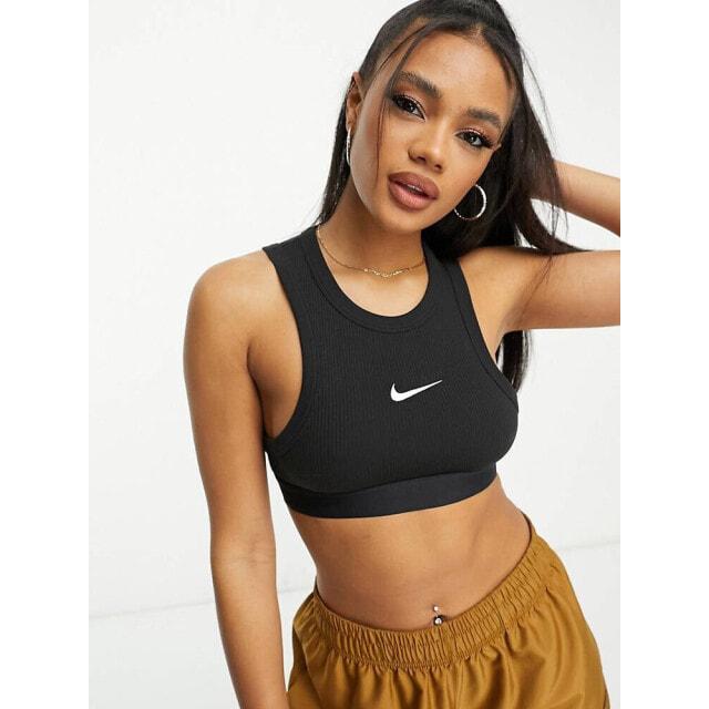 

Черная укороченная майка в рубчик Nike Trend