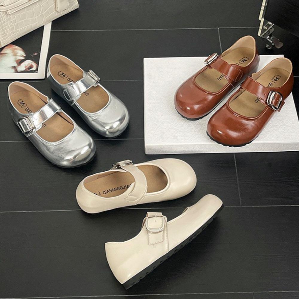Fashion Mary Jane Shoes Women's Spring Versatile College Style Women's Shoes Soft-soled Ballet Inner Height Increasing Leather Shoes