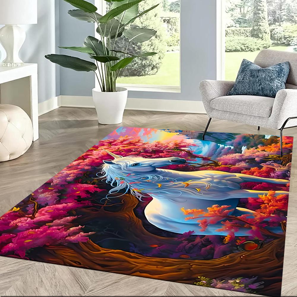 Beautiful Unicorn Carpet Design for Dormitory Hallway Living Rooms Outdoor Anti-slip Rug Office Home Decor