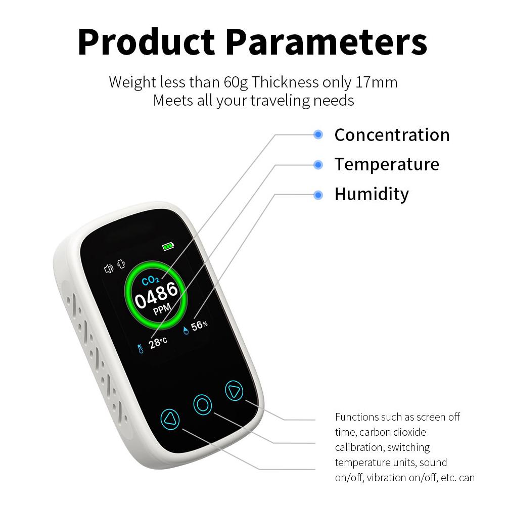 3in1 Air Quality Tester CO2 Temperature Humidity Detector NDIR Sensor Auto Brightness Adjustable