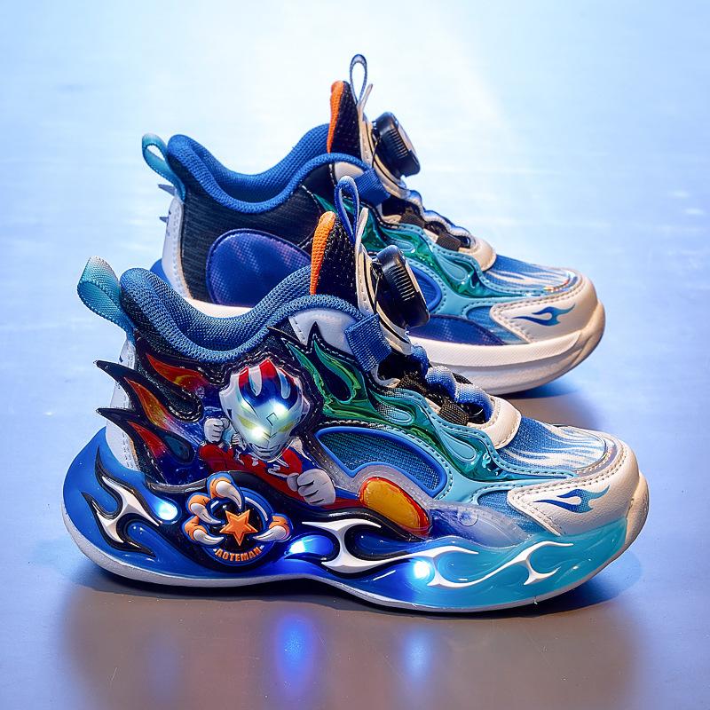 Ultraman boys shoes 2025 spring new children's light sports shoes luminous boys non-slip running students