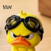 Funny Duckling Ornament for Car Interior Angry Duck Figurine, Cute Yellow Desk Decoration, Little Standing Durable Statue Display with Goggles Shelf,