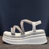 Mode Damen Plateau Sandalen Mode Kristall Sandalen Kreuzriemen Keilabsatz Sandale Sommer Römische Schuhe Offene Zehe Strandsandalen für Damen