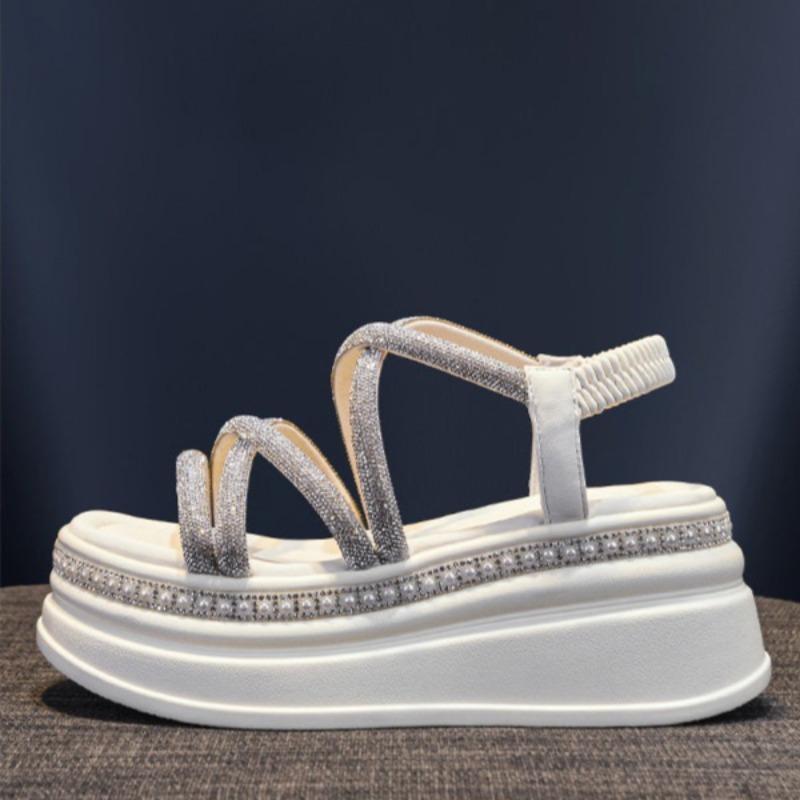Mode Damen Plateau Sandalen Mode Kristall Sandalen Kreuzriemen Keilabsatz Sandale Sommer Römische Schuhe Offene Zehe Strandsandalen für Damen