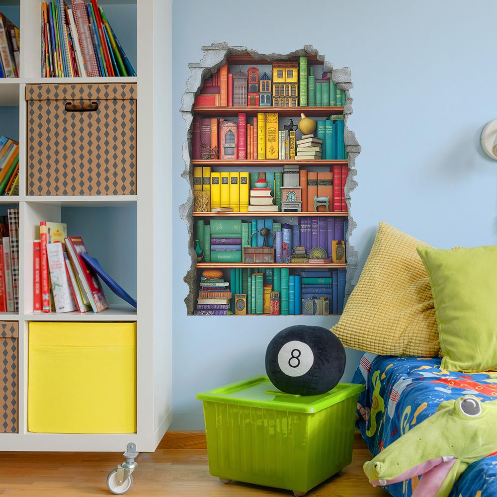 Bibliothèque créative brisant les murs pour bureau, salon et stickers de décoration murale pour la maison