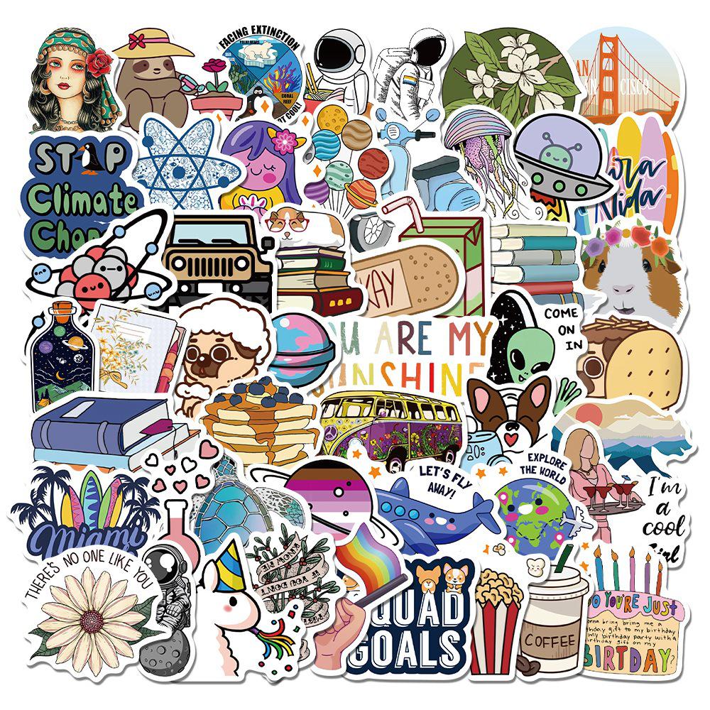 50 Purple Cartoon Graffiti Stickers for Suitcase, Water Bottle, Skateboard, Refrigerator - Waterproof and Mixable Decals