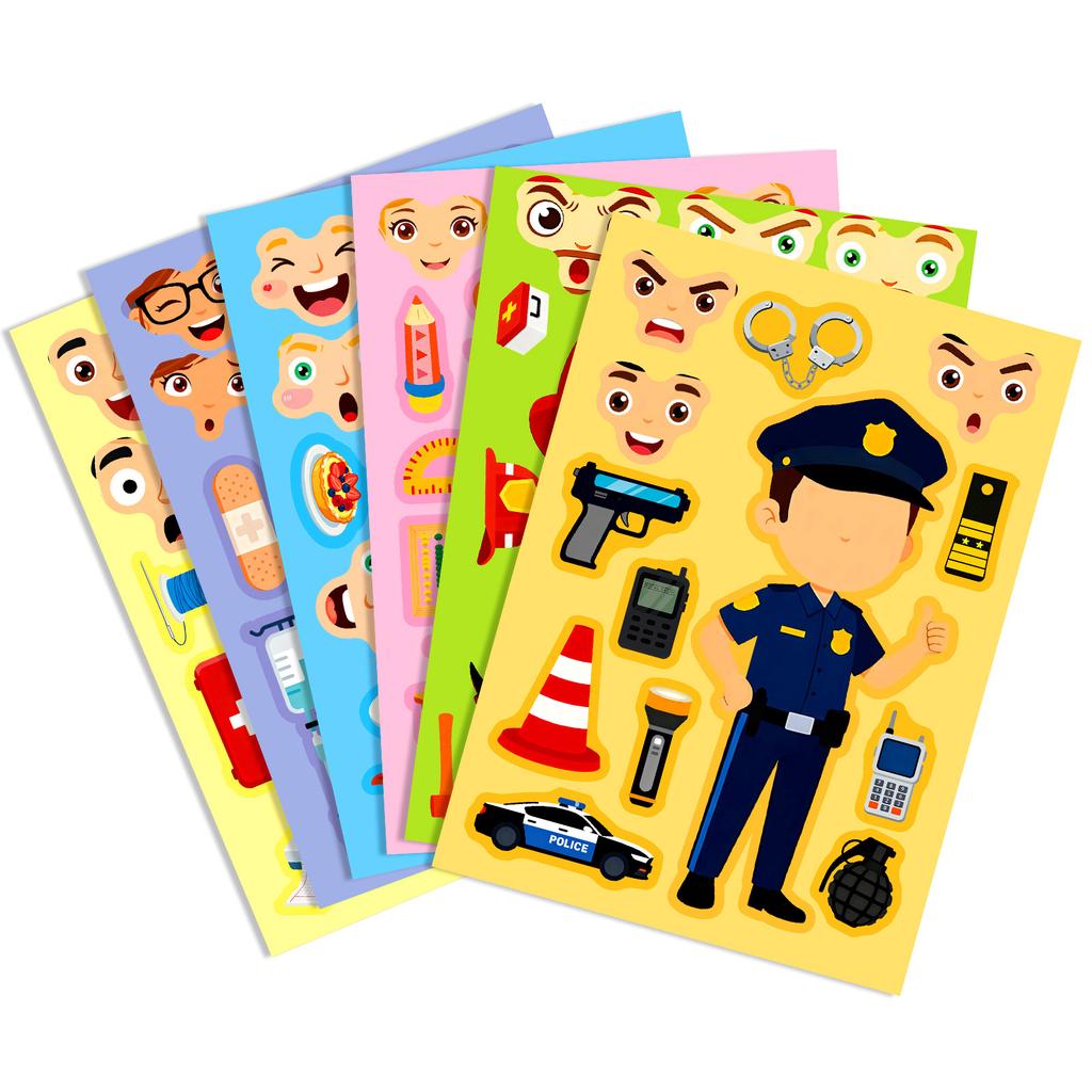 6/12 Stück Große Verschiedene Berufe Puzzle Gesicht Machen Aufkleber Pädagogisch DIY für Notizbuch Schreibtischschublade Basteln