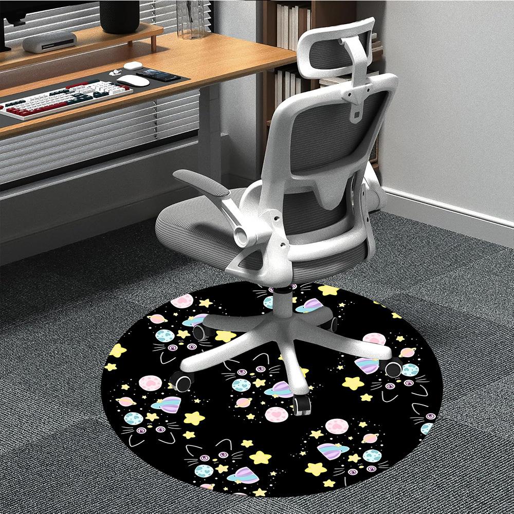 1pc Space Black Cats Office Round Area Rug, Indoor Mat Suitable For Office, Under Office Chairs Bedroom Living Room Home Decor, Room Deco