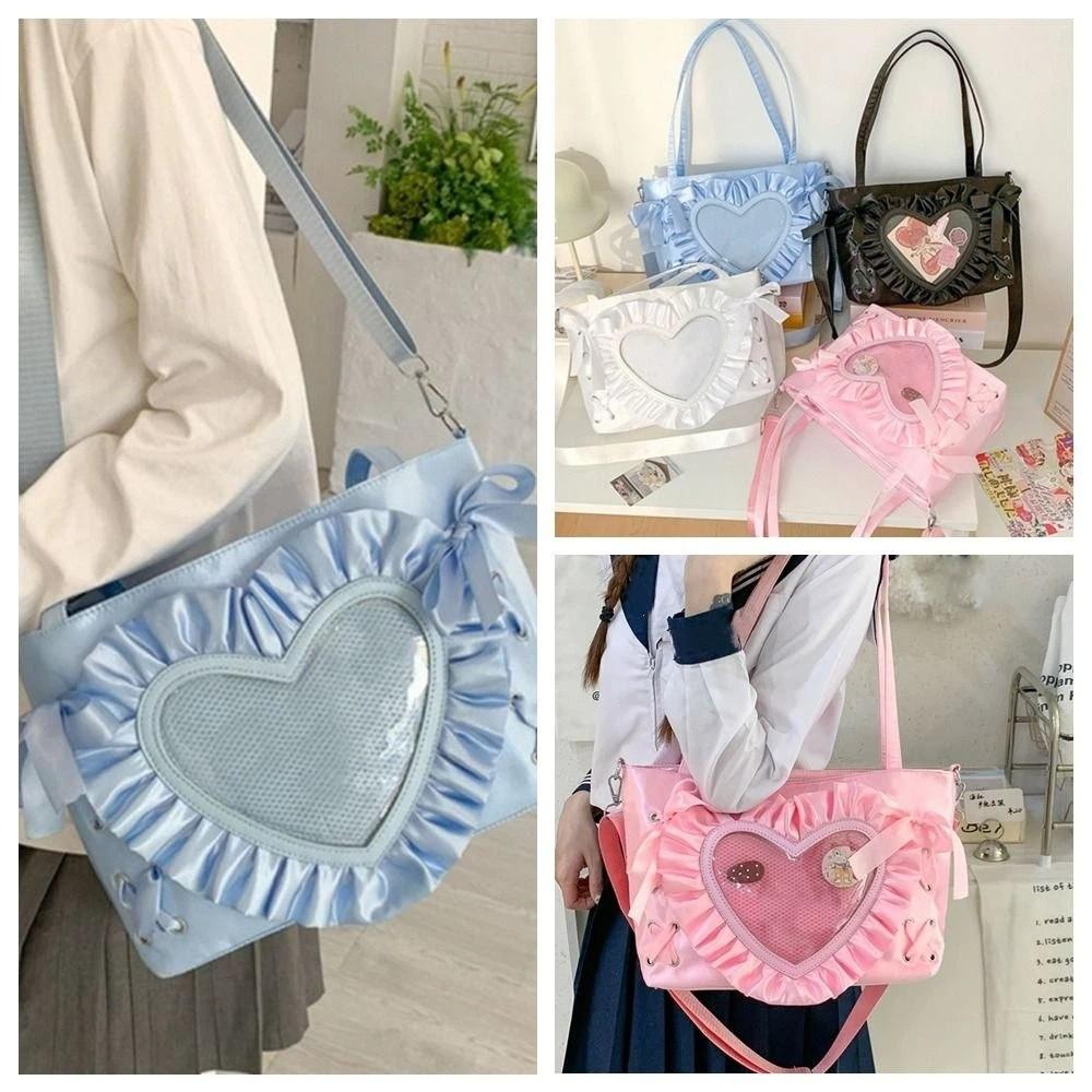 PU PVC Transparent Shoulder Bag Lace-up Bow Handbag Casual Anime Tote Bag  Gift