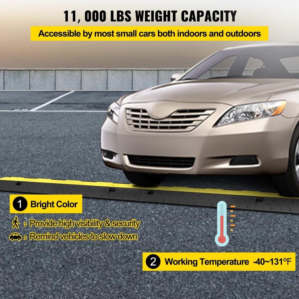 Cable Protector Ramp, 4 Packs 2 Channels Speed Bump Hump, Rubber Modular Speed Bump Rated 11000 LBS Load Capacity, Protective Wire Cord Ramp Driveway