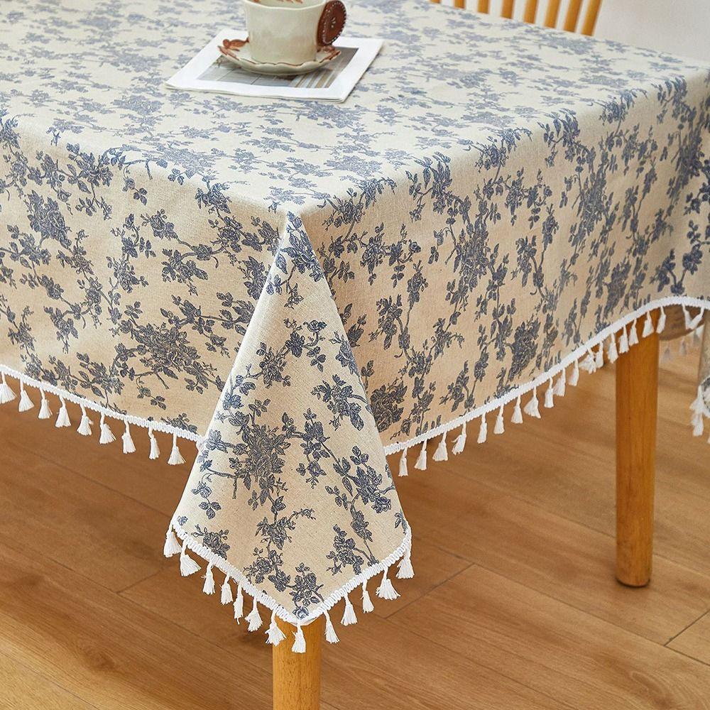 Creative Waterproof Coated Tablecloth Rectangular Reusable Cat Pattern Table Cover with Tassels Stain-resistant