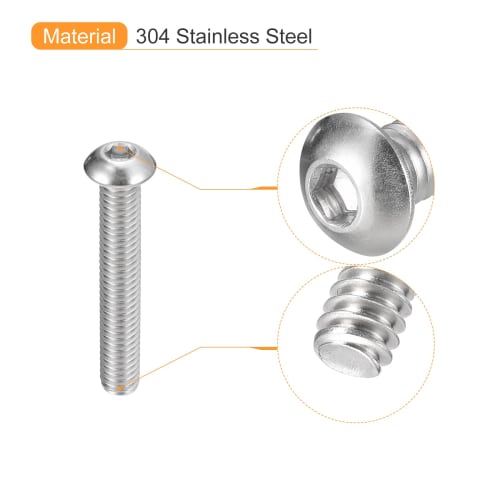 uxcell Hex Socket Cylindrical Head Screws, Button Head Socket Cap Screws, Hex Bolt Screws, Full Thread Hex Drive Screws, 5/16-18 X 2", 304 Stainless S