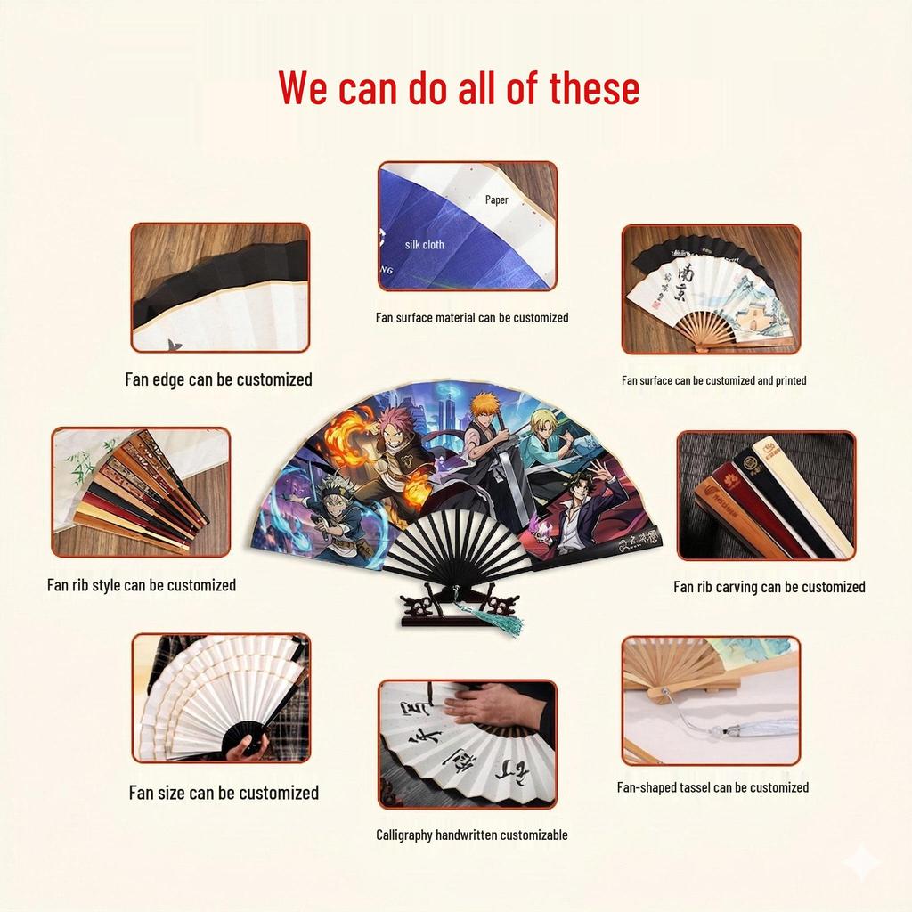 Silk Folding Fan: 8"-10" Waterproof, Tear-resistant, Calligraphy-Ready, Traditional Style
