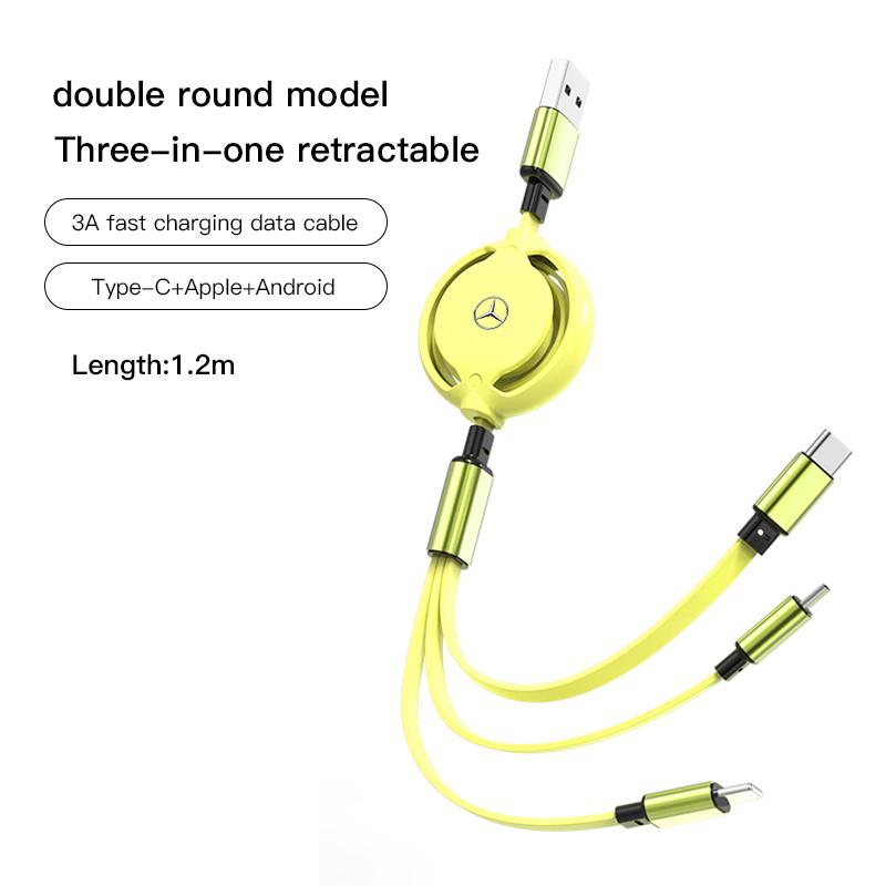 Car Interior 3 In 1 Charging Charger Cable Micro Type-C USB Hubcap Cover For Mercedes Benz AMG GLC GLE CLA W204 W205 W206 W211 VF6