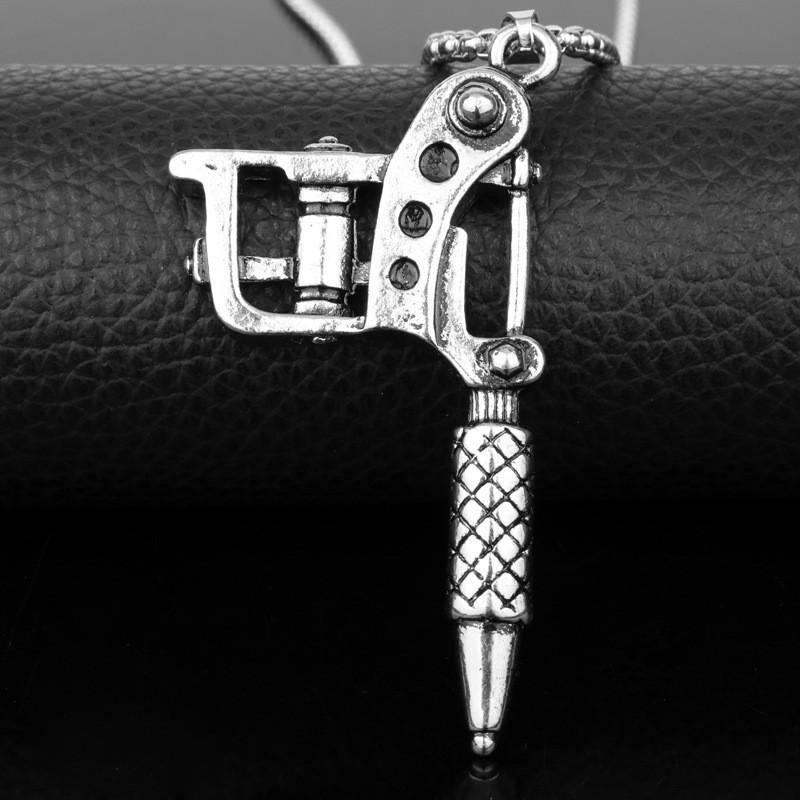 Tattoo Machine Shape Geometric Pendant Necklace With Alloy Charm For Travel Gifts