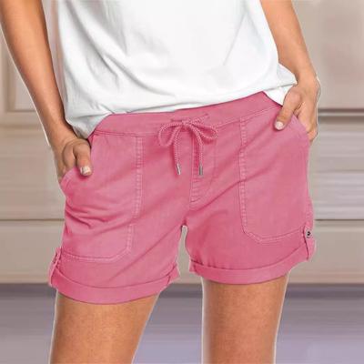 Summer Women's Solid Colour Straight Casual Pants Lace Up Shorts