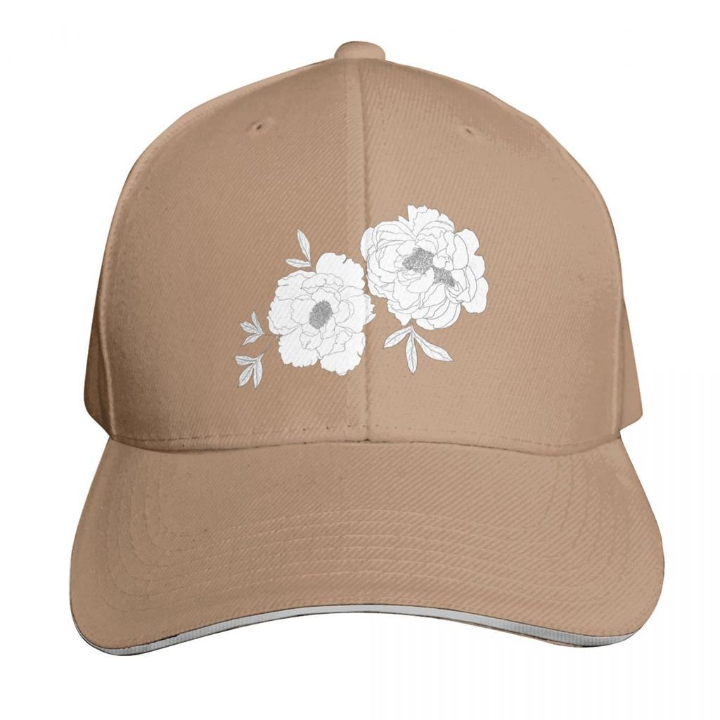 Peony Pattern Flower Line Art Baseball Cap Bobble Hat Wild Ball Hat Vintage luxury caps Hats For Women Unisexs