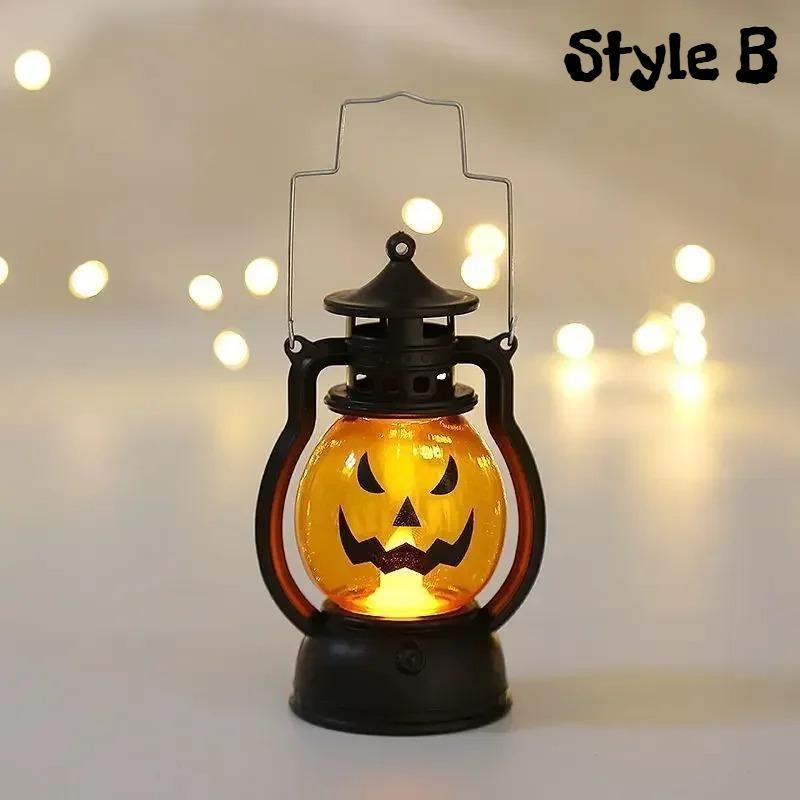 

Halloween Decorations LED Candle Light Vintage Pumpkin Ghost Hanging LED Lantern Lamp Haloween Party Decor Supplies Pary Gift B-Upward eyebrows