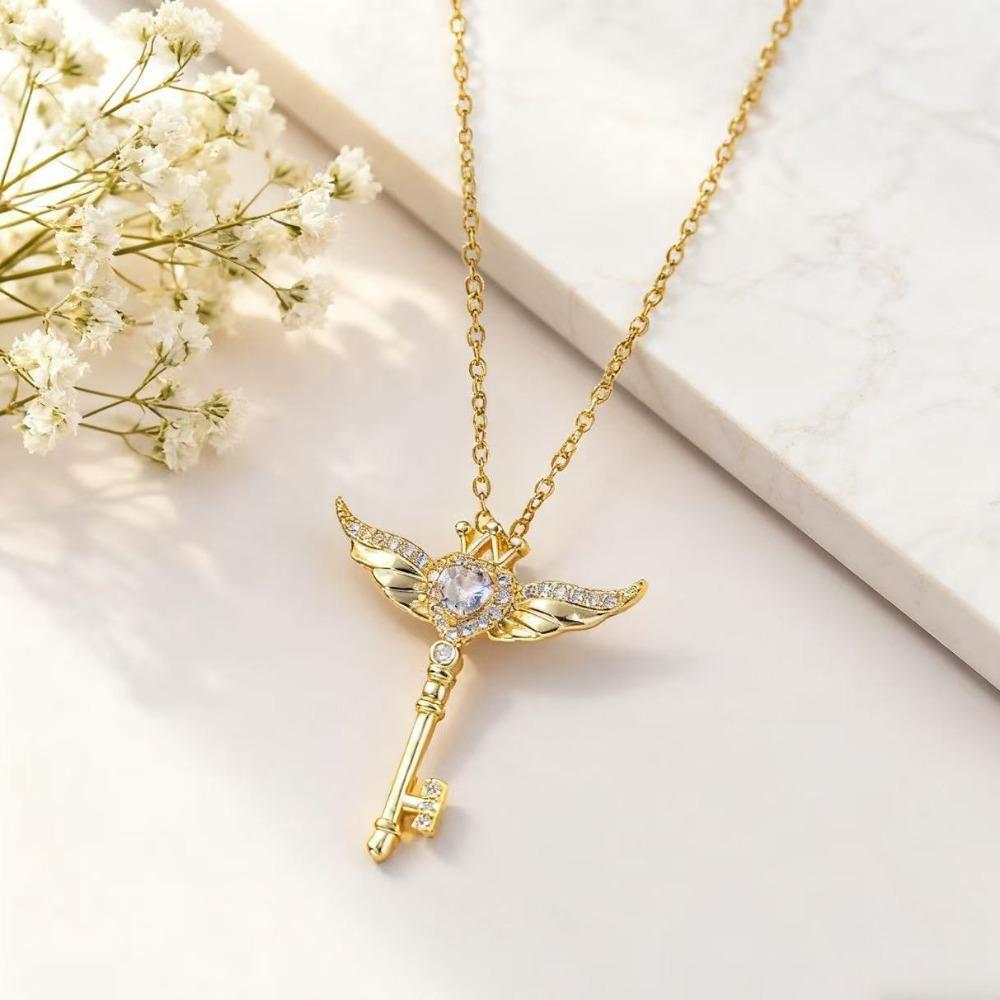 Любовь Крыло Магический Ключ Циркон Ожерелье Женская Мода Титановая Сталь Цепочка на Ключицы Легкий Роскошный Стиль