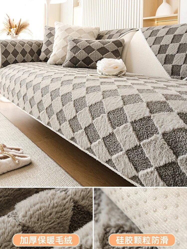 

Сплошной цвет плюшевый коврик для дивана, зимний утолщенный противоскользящий светильник для сиденья, роскошный высококачественный кожаный чехол для дивана, тканевая подушка 70x70cm