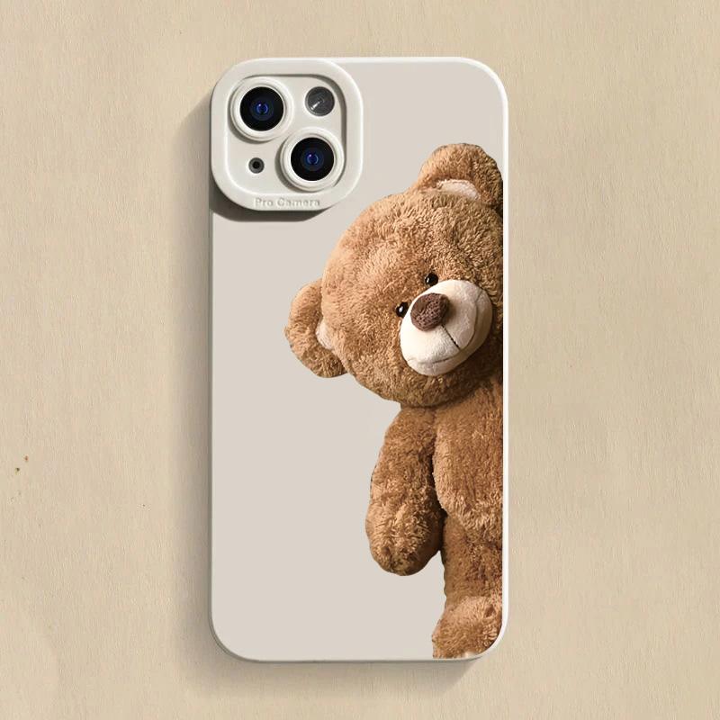 

Cute Bear Silicone Phone Case For iPhone 17 Air 16 e 15 14 13 12 11 Pro Max Plus Mini SE Shockproof Soft Cover iPhone 14 Pro