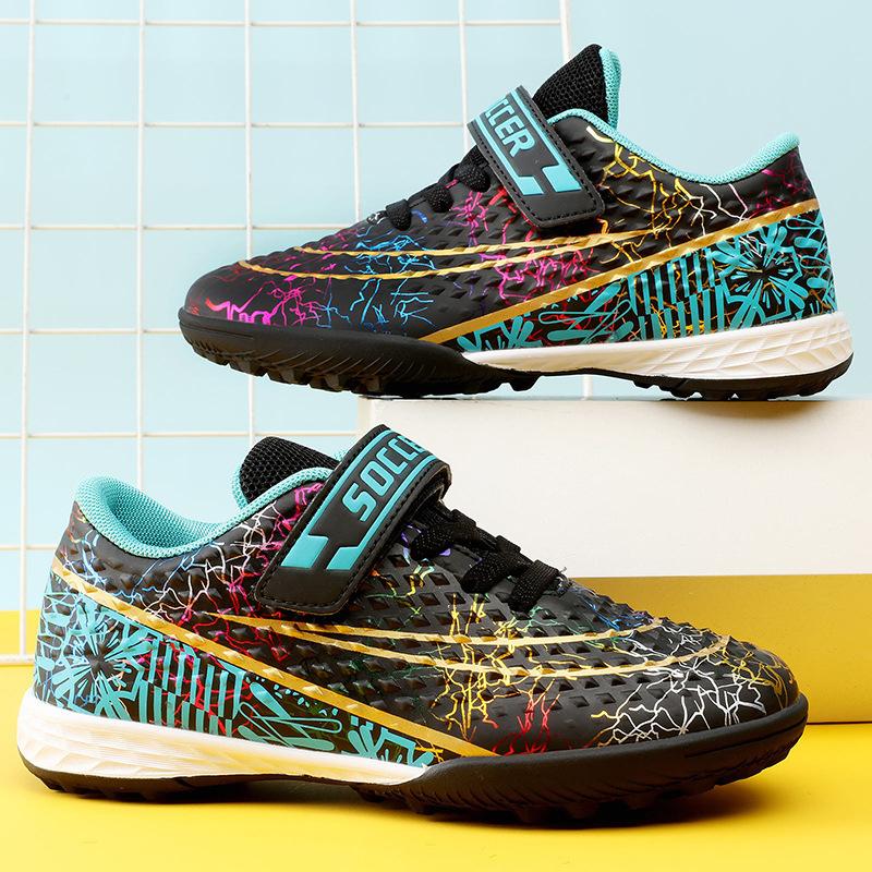 

New children s football shoes boys and girls Velcro primary school students indoor short broken flat-bottomed sports training shoes 39