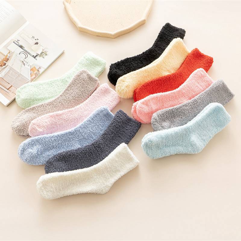 Women's Winter Tube Socks Candy Color 6PC Solid Color Thick Socks Casual Floor Socks Coral Fleece