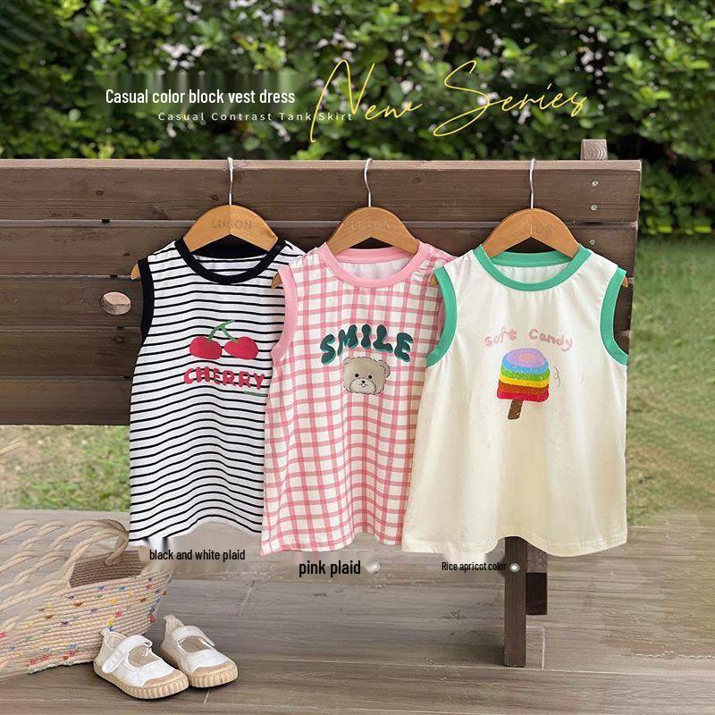 

Summer 2024 Striped Cartoon Sleeveless Dress for Small & Medium Girls 120 cm