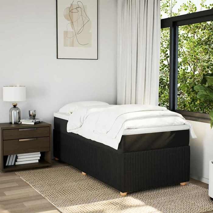 Exclusive House - Slatted Bed Base with Mattress Black 100x200 Cm Fabric