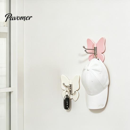 Polished Wood Adhesive Hook 4PCS Butterfly Rotating Hook, with 3 Swivel No Drill Peel And Stick Hooks Wall Space Saving for Bathroom Kitchen