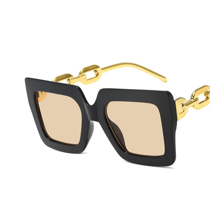 Retro Square Personalized Oversized Frame Chain Sunglasses Women Fashion Vintage Sun Glasses  Femme