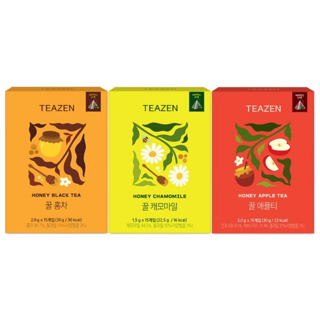[TEAZEN] Honey Tea Triangle Tea Bag(Honey Black Tea, Honey Chamomile, Honey Apple)